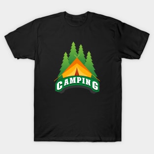 Camping Wildlife Born to Camp Forced To Work Dark Background Camping Campfire Summer Design T-Shirt